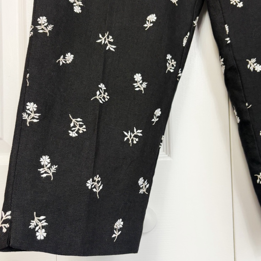 Vintage Talbots Black Floral Embroidered Linen High-Rise Crop Pants 12 - Picture 8 of 16